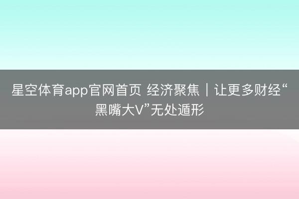 星空体育app官网首页 经济聚焦|让更多财经“黑嘴大V”无处遁形