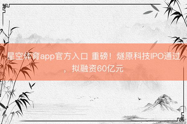 星空体育app官方入口 重磅!燧原科技IPO通过,拟融资60亿元